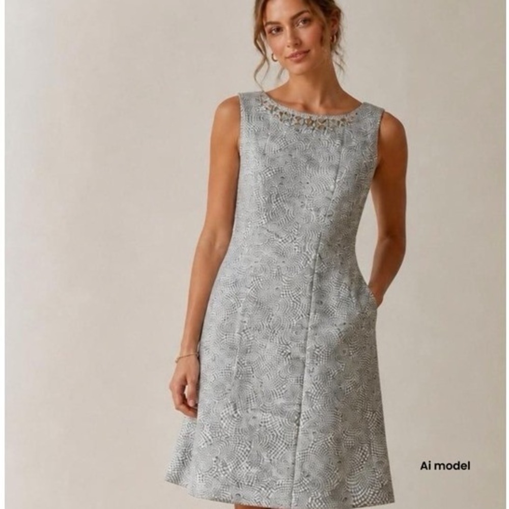 Tahari Arthur S Levine Ivory With Silver Pattern Dress Nwt Size 14 - Picture 2 of 8